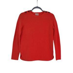 Wallace Merino Wool Rust Orange Shoulder Buttons Tight-Knit Sweater Womens Small